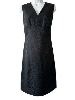 Lafayette 148 Women’s Black on Black Jacquard V-Neck Sheath Dress- Size 6